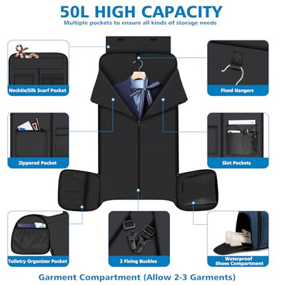 Convertible Garment Bags for Travel - Carry on Garment Duffle Bag with Backpack Straps for Men Women, 4 in 1 Large Travel Duffel Bags with Shoes Compartment Hanging Suit Dress Weekender Bag 3pcs Set - color: C-Blue