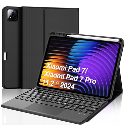 IVEOPPE Keyboard Case for Xiaomi Pad 8/8 Pro/Pad 7/7 Pro 11.2 Inch Trackpad | Magnetic Detachable Wireless Bluetooth Keyboard, Multi-Touch Trackpad, Pencil Holder, Stain Resistant Cover, Rechargeable - color: Black(Non-Backlit Keyboard)
