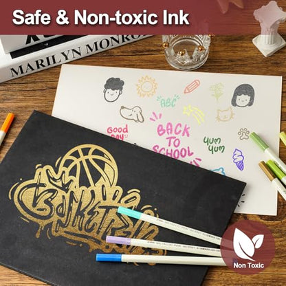 Metallic Markers, 30 Fine Point Scrapbook Pens for Black Paper, Rock Painting, Scrapbooking Junk Journal Supplies, DIY Arts & Crafts, Card Making, Photo Album, Easter Egg, Ceramic, Glass, Metal, Wood
