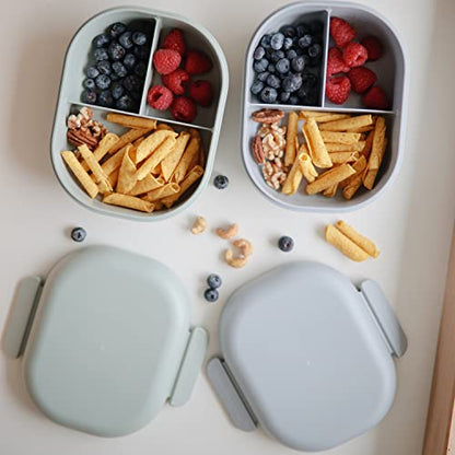 mushie Kids Bento Lunch Box | 3-Compartment & Removable Divider + Fork & Spoon Utensils | Great For Meals, School, Snacks On-the-Go | Dishwasher Safe (Cloud) - color: Cloud