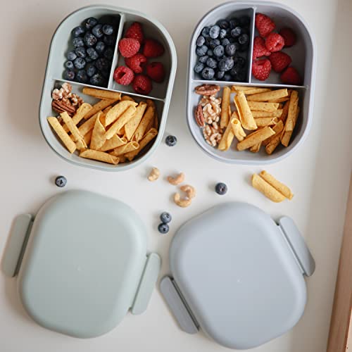 mushie Kids Bento Lunch Box | 3-Compartment & Removable Divider + Fork & Spoon Utensils | Great For Meals, School, Snacks On-the-Go | Dishwasher Safe (Sage) - color: Sage