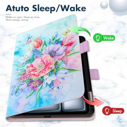 Dteck for iPad Air 13-inch Case 2024,iPad Case 12.9 inch Pro 6th/5th/4th/3rd Gen 2022/2021/2020/2018,Premium PU Leather Folio Stand Cover with Pencil Holder Auto Wake/Sleep Protective Cases,Flower - color: 01 Flower