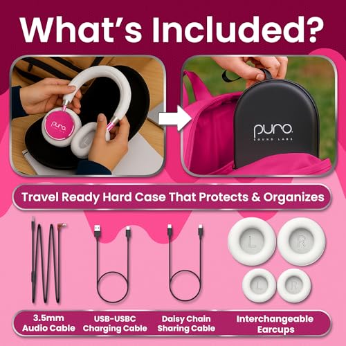 Puro Sound Labs Kids Wireless Headphones – Volume-Limiting 85dB, Built-In Mic, Studio-Grade Sound, 20-Hour Battery Life, Comfortable Fit & Easy to Connect Kids Bluetooth Headphones – BT2200 Plus, Pink - color: Pink