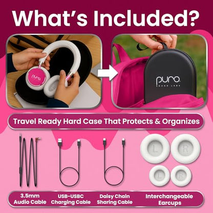 Puro Sound Labs Kids Wireless Headphones – Volume-Limiting 85dB, Built-In Mic, Studio-Grade Sound, 20-Hour Battery Life, Comfortable Fit & Easy to Connect Kids Bluetooth Headphones – BT2200 Plus, Pink - color: Pink