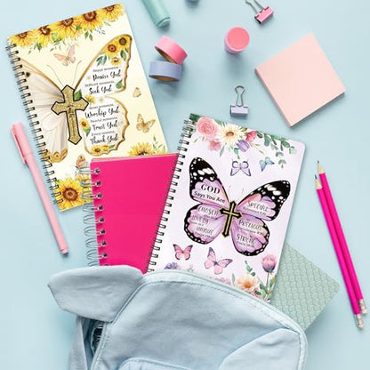 Xqumoi 2Pack A5 Floral Cross Butterfly Religious Spiral Notebooks - God Says You Are Bible Verse Ruled Journal Writing Hardcover Notebooks Christian Christmas Gift Sunday School Supplies - style: B-Butterfly