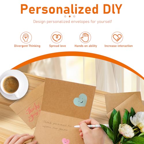 Guakicae 100 packs Blank Brown Note Cards and Envelopes 5 x 7 Heavyweight Folded Cardstock and Printable A7 Envelopes Self Seal for Greeting Cards, Festival Blessings, Wedding Invitations - color: Brown, size: 5x7-100pcs