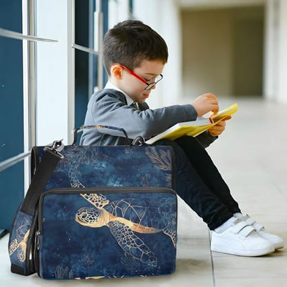 Deep Blue Sea Turtle 01 Zipper Binder 3 Ring 1.5 Inch School Binder Organizer with Shoulder Strap Handle File Folder Pockets Large Capacity Students Girl Boy Men Office Work - color: Deep Blue Sea Turtle 01