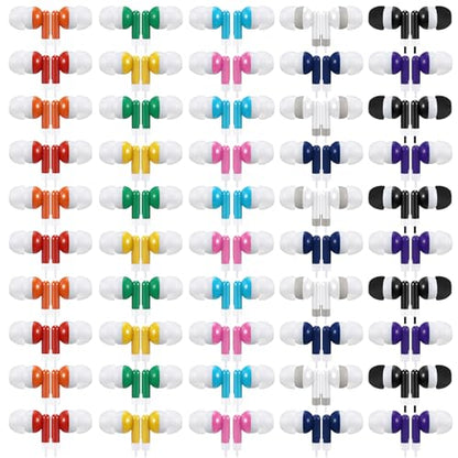 50 Pack Earbud Bulk Headphone for Classroom Earphone Earbud with Wire Individually Bagged Wired in Ear Buds(Multicolor) - color: Multicolor