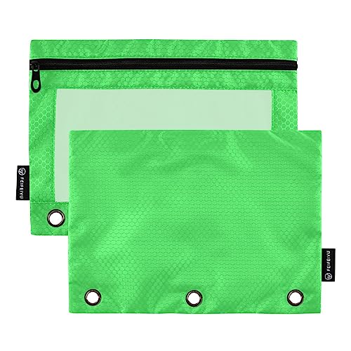 MCHIVER Neon Green Pencil Pouch for 3 Ring Binder Pencil Pouches with Zippers Clear Window Binder Pockets Pencil Bags for Organzier Office Work Daily 2 Packs - color: Neon Green