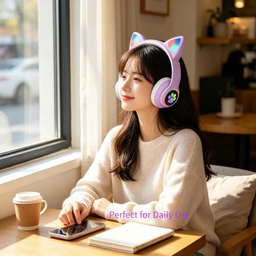 Kids Bluetooth Headphones, Kids Wireless Headphones with Microphone, HiFi Stereo Foldable Lightweight Headset (Lilac) - color: lilac