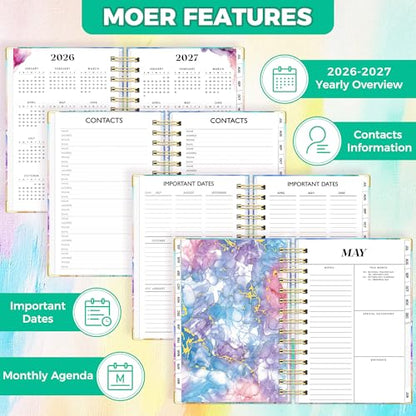 Academic Planner 2026-2027, 18 Months Weekly & Monthly Calendar Planner | July 2026 - Dec 2027, 6.6" x 8.3 A5 Size, Hardcover Daily Agenda with Tabs, Inner Pocket, Bookmark, Stickers, Sticky Note Set - color: Colorful Dragonfly, size: A5