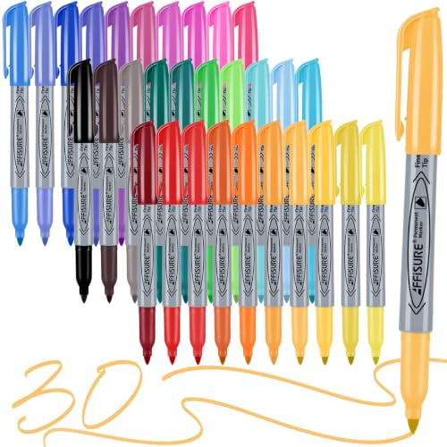 30 Colors Permanent Markers, 30 Pack Permanent Markers, Assorted Colors Marker，Fine Point, Fast Dry, Waterproof, work on Plastic, Glass, Metal, Wood and Stone - size: 1 Count (Pack of 30)