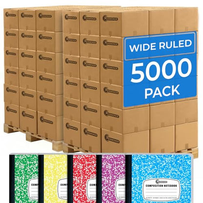 Rosmonde 5000 Pack (Pallet) Composition Notebooks Bulk, Wide Ruled, 200 Pages (100 Sheets), 9-3/4 x 7-1/2, Bulk Supplies for School Districts, Wholesale Orders, Educational Centre, 4-7 Days Transit - size: 5000 Pack | District Pallet