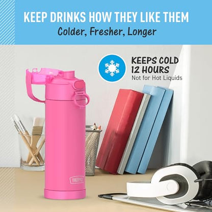 THERMOS FUNTAINER Water Bottle with Spout, 16oz, Neon Pink | Kids Stainless Steel Insulated Water Bottle, Keeps Drinks Cold Longer for School & Play, BPA-Free - color: Neon Pink, size: 16 Ounces