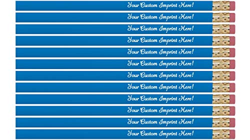 Personalized Pencils Round Custom Imprinted with your Name - Text - Logo - Message- 12 pkg -Customizable - Made in USA - Great Gift Idea (Bright Blue) - color: Bright Blue