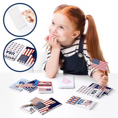 24Pcs Patriotic Mini Notepads, Red White Blue 4th of July Spiral Notebooks Bulk, USA American Pocket Memo Pads for Labor Day Veterans Day 250th anniversary Party Favors Gifts Office School Supplies - style: Patriotic