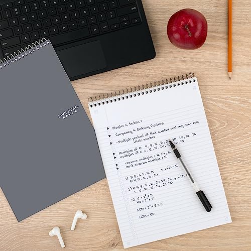Five Star Top Spiral Notebook + Study App, 6 Pack, 1 Subject, College Ruled Notepad, 8-1/2" x 11", 100 Sheets, Assorted Colors (73525)