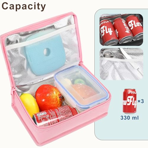 FlowFly Small Insulated Lunch box Portable Soft Bag Mini Cooler Thermal Meal Tote Kit with Handle for Work & School, Pink - color: Pink