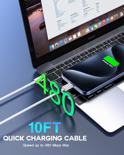 USB C to USB C, 240W USB C Cable, 2-Pack 10ft C to C Cable Fast Charging for MacBook Pro/MacBook Air, iPad Pro/iPad Air, iPhone 16 15 Pro Max Plus, Samsung Galaxy,Compatible 140W/100W/65W/45W/35W/20W - color: White, size: 10Foot