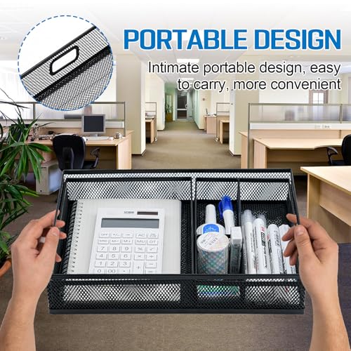 Mesh Metal Desk Drawer Organizer Tray 12.3"x8.3"x1.7" Pen Drawer Organizer Desktop Paper Storage Tray File Organizer with Handle for Home,Office,School Supplies Black
