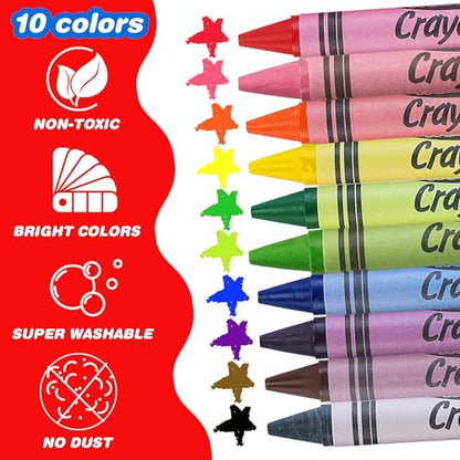 WOSWEL Super Washable Jumbo Crayons Bulk, 12 Pack with 10 Bright Colors, Non-Toxic Easy-Grip for Toddlers 1-3 & Kids Ages 4-8, Safe Art Supplies for Coloring Books & School Projects