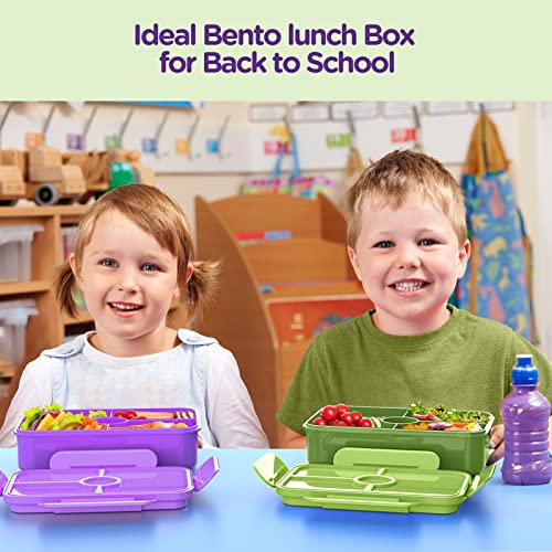 Jelife Lunch Box Kids Bento Box - Large Bento-Style Leakproof 4 Compartments Kids Lunchbox Food Containers with Utensils for Back to School, Reusable On-the-Go Meal and Snack Packing, Purple - color: 1100ml-Purple