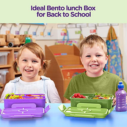 Jelife Lunch Box Kids Bento Box - Large Bento-Style Leakproof 4 Compartments Kids Lunchbox Food Containers with Utensils for Back to School, Reusable On-the-Go Meal and Snack Packing, Purple - color: 1100ml-Purple