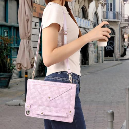 Shiny Case for iPad mini 5/4/3/2/1, Mini 7.9" Handbag Case, Techcircle Iridescent PU Leather Folio Envelope Pocket Stand Cover with Hand Strap+Shoulder Strap+Pencil Holder+Card Slots, Shiny Lilac - color: 03 Shiny Lilac, size: iPad Mini 5/4/3/2/1 7.9"