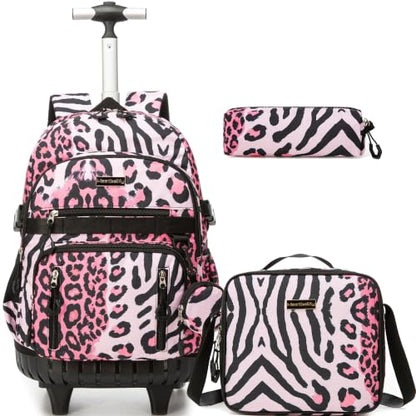 Meetbelify Rolling Backpack for Girls Boys Backpacks with Wheels Kids Carry on Luggage for Girls Boys - color: Pink Black