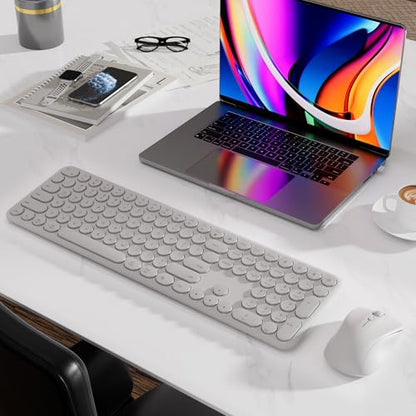 Wireless Keyboard and Mouse Combo, 110-Key Full Size (Gray) | Silent Keyboard with Round Keycaps, 2.4GHz USB Plug-and-Play Wireless, Compatible with PC, Laptop, Mac - color: GRAY