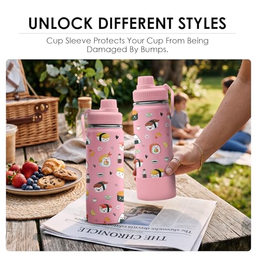 Cute Sushi Water Bottle 18oz - Food Nutriton Facts Stainless Steel Insulated Tumbler for Girls & Boys -Sushi Gifts, Gift for Teens Women, Pink Sports Travel Mug - color: Sushi
