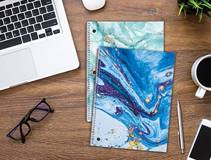 Better Office Products Marble Design Spiral Notebooks, 2 Pack, College Rule, 100 Sheet, 10.5 x 8 inches, Abstract Marble Fashion Design Covers, 2 Pack