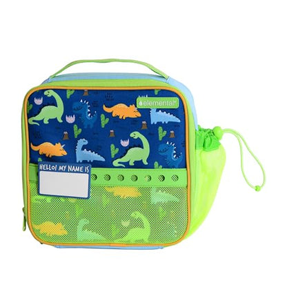 Elemental Insulated Lunch Bag for Kids, with Water Bottle Pocket & Charm Band, Fits Lunch Box, Lunch Bag for School to Keeps Food at Optimal Temperature, 3L - Dinosaur - color: Green