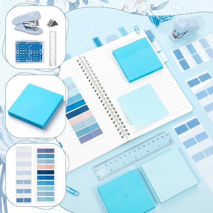 Eersida 74 Pcs Aesthetic School Supplies with Large Pencil Pouch 5 Ink Gel Pens 12 Highlighters 6 Mechanical Pencils 0.5mm 9 Color Pens 4 Note Pads Set for Student Stationary (Blue,Cute Style) - color: Blue, style: Cute Style