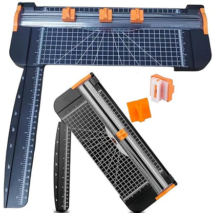 A4 Paper Cutter Paper Trimmer Portable Paper Slicer, 12 Inch Titanium Scrapbooking Tool with 3pcs Replacement Blades with Safeguard Side Ruler for Craft Paper, Coupon, Label and Cardstock