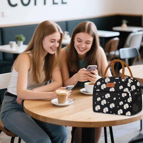 Coobiiya Lunch Bag Lunch Box for Women Men, Reusable Cute Lunchbag - Leakproof, Adult Insulated Lunch Box Tote with Large Capacity, Cooler Container for Work, Travel, Office (Black Daisy) - color: Black Daisy