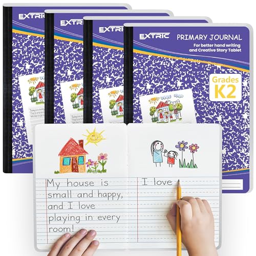 EXTRIC Primary Composition Notebook K-2, 4 PK Primary Journal 200 Pages - size: 4