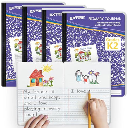EXTRIC Primary Composition Notebook K-2, 4 PK Primary Journal 200 Pages - size: 4