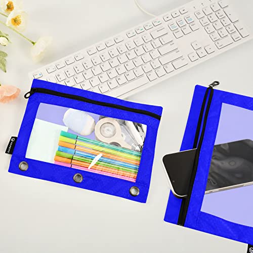 Binder Pouches,Blue Pencil Pouch for 3 Ring Binder 2 Pack Clear Pencil Bag with Zipper for Office School Supplies - color: Blue