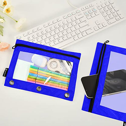 Binder Pouches,Blue Pencil Pouch for 3 Ring Binder 2 Pack Clear Pencil Bag with Zipper for Office School Supplies - color: Blue