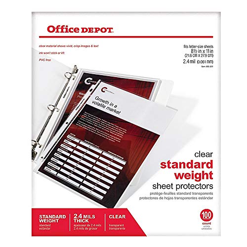 Office Depot Top-Loading Sheet Protectors, Standard Weight, Clear, Box of 100, OD03035