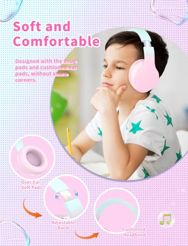 Bluetooth Kids Headphones,Wireless Kids Headphones Over Ear with Microphones,Stereo Sound ,10H Playtime, Foldable&Adjustable Children Headphone,Bluetooth Headset for Adults,School (Pink) - color: Pink