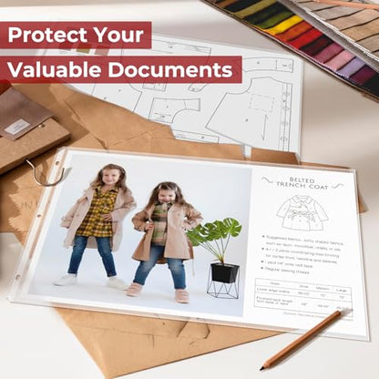 Dunwell 11x17 Sheet Protectors Landscape - (25 Pack, Heavyweight), 11 x 17 Ledger Size Plastic Sleeves, 3 Hole Punched, Fits 3-Ring Binders, Clear Heavyweight Acid-Free Poly