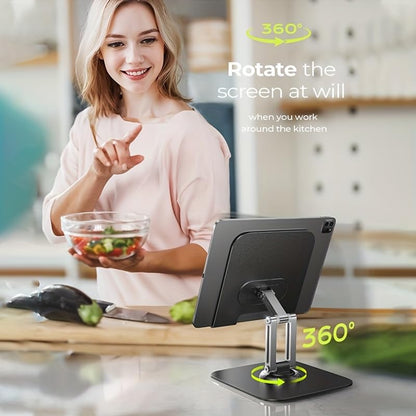 Adjustable Tablet Stand with Rotating Base & Folding Design, 360° Rotating Tablets, for iPad, Phone, Tablet, Laptop, Ergonomic Workspace, Sturdy Build