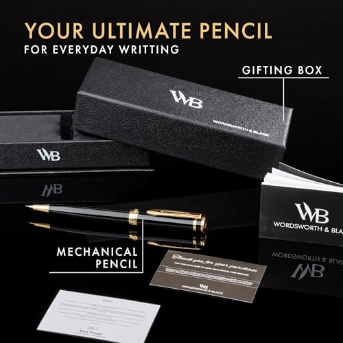 Wordsworth and Black Mechanical Pencil Graphite Lead- Stunning Luxury Metal Pencil, Black Lacquer 24K Gold Finish, 0.7mm Led, Best Gift Set for Men & Women, Professional Executive Office Pencils - color: Black Gold