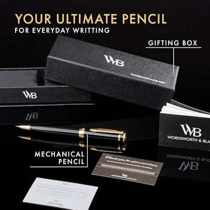 Wordsworth and Black Mechanical Pencil Graphite Lead- Stunning Luxury Metal Pencil, Black Lacquer 24K Gold Finish, 0.7mm Led, Best Gift Set for Men & Women, Professional Executive Office Pencils - color: Black Gold