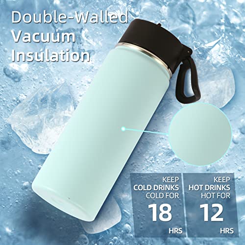 Volhoply 18oz Kids Insulated Water Bottle,Stainless Steel Water Bottles with Straw Lid,Wide Mouth Reusable Metal Water Bottle,Double Wall Vacuum Sports Travel Flask For Cold Drink(Fog,1 Set) - color: Fog