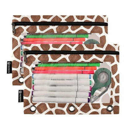 2 Pack 3 Ring Binder Pencil Pouch Giraffe Skin Pencil Case Pencil Bags with Zipper, Clear PVC Binder Pockets for Office Daily Supplies - color: Color 1