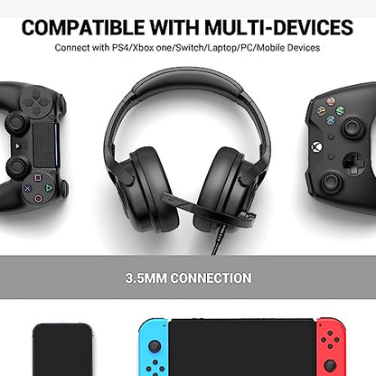 EKSA Headset with Microphone for PC, Computer Headphones with Noise Cancelling Microphone, Over-Ear All Day Comfortable, Immersive Sound 3.5mm Wired Gaming Headset for Laptop/Xbox/Switch/PS4/PS5 - color: Black