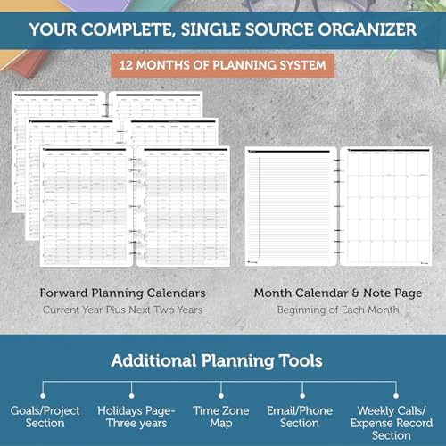 Planner Pad 7 Hole Loose Leaf July 2026 – June 2027 / Academic Year 8 1/2" x 11” Large 3-Tier Funnel Down 12 Month/Weekly Organizer, Black Ink - size: July 1st 2026 Start, style: Black Ink